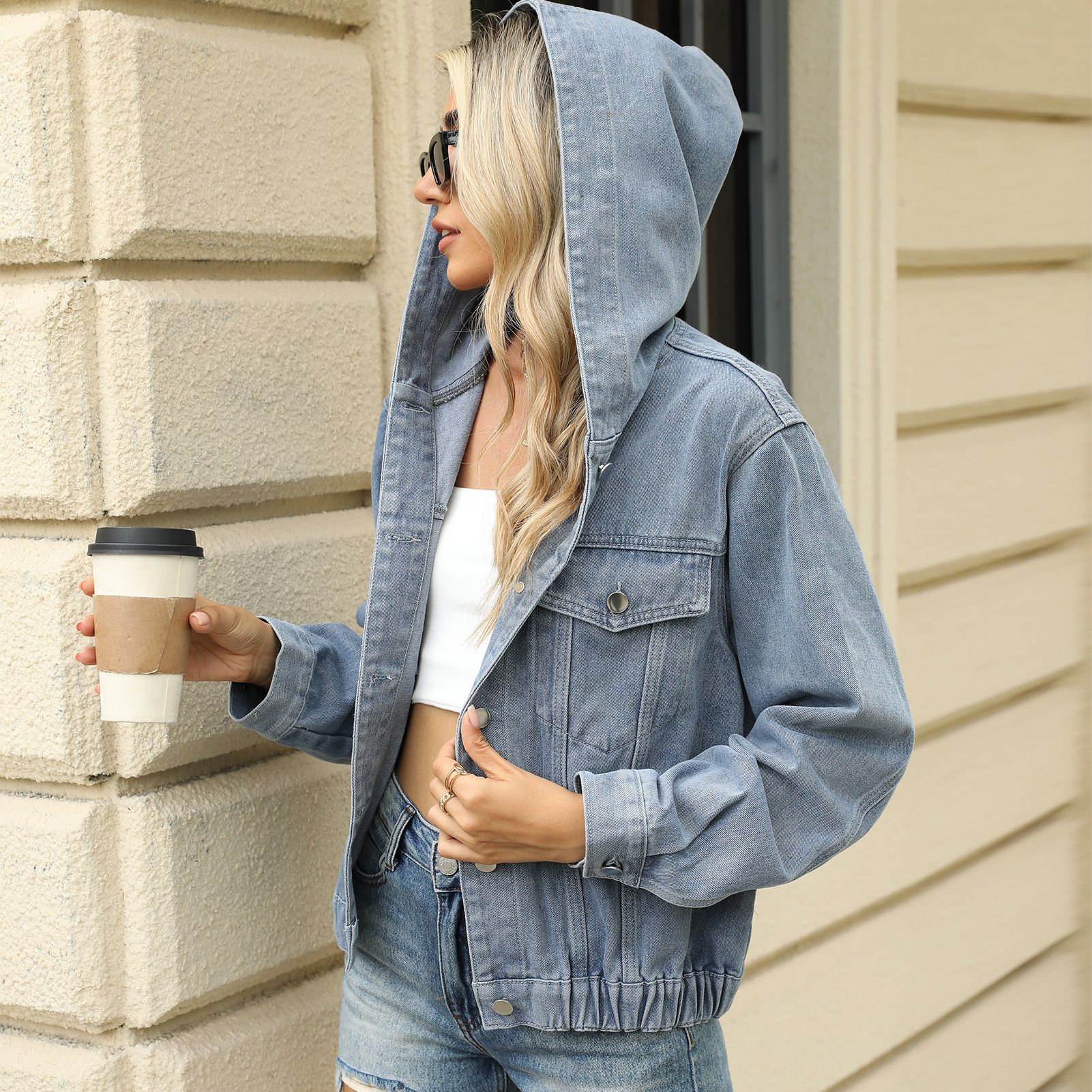 Down Jacket Packable - Women Denim Jacket Hooded Coat Single