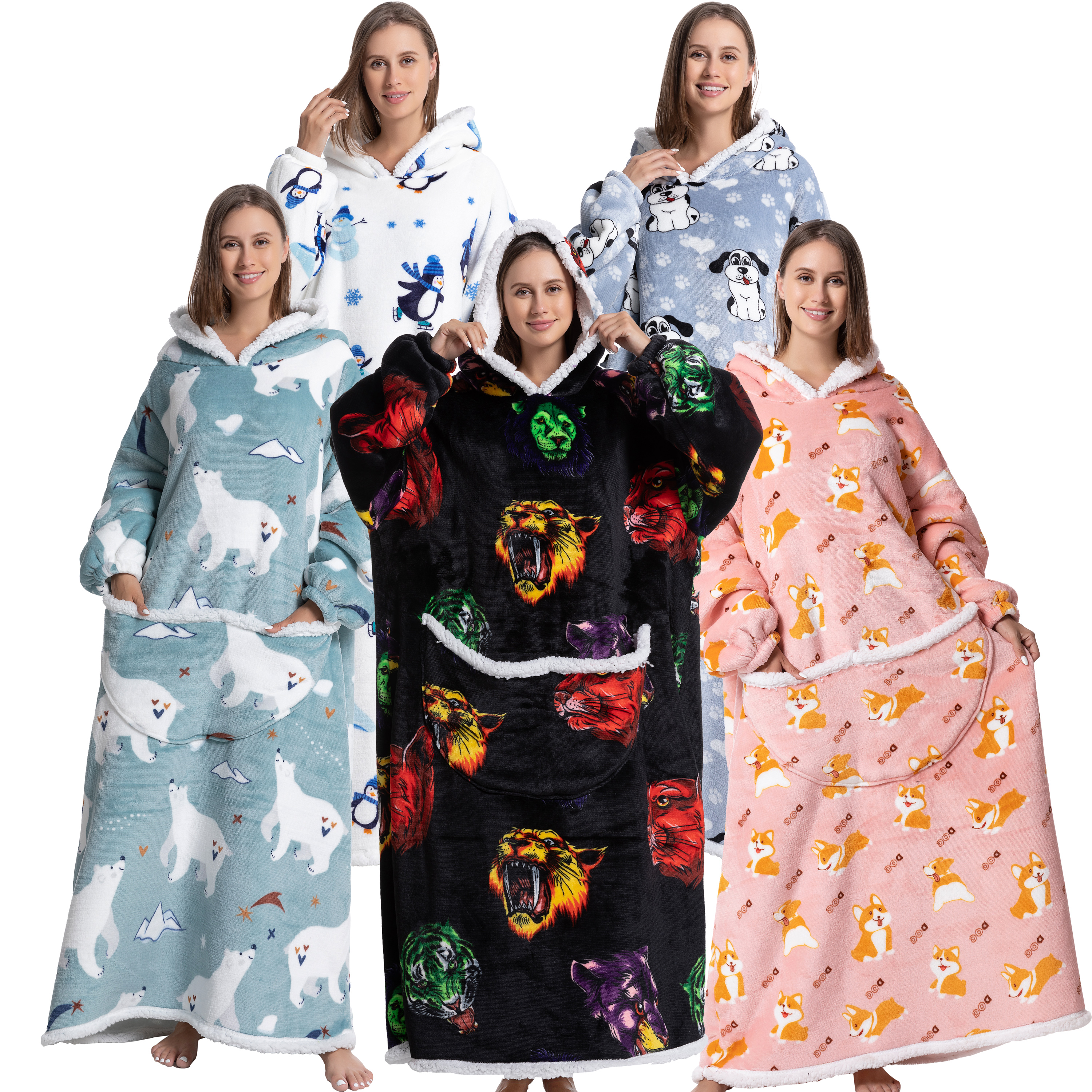 Sherpa Hoodie Fleece - Oversized Wearable Blanket Cozy Warm Flannel