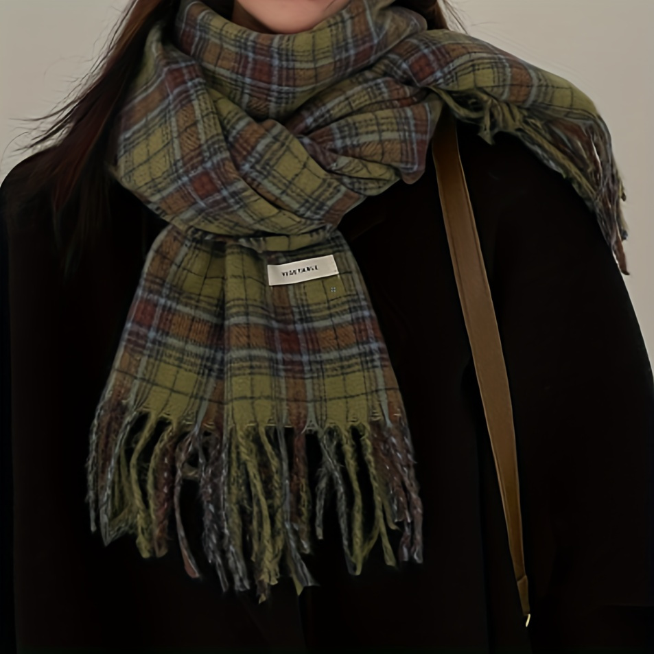 Vintage Green Plaid Tassel Sca - đánh giá và giá Cashmere Pashmina Wrap