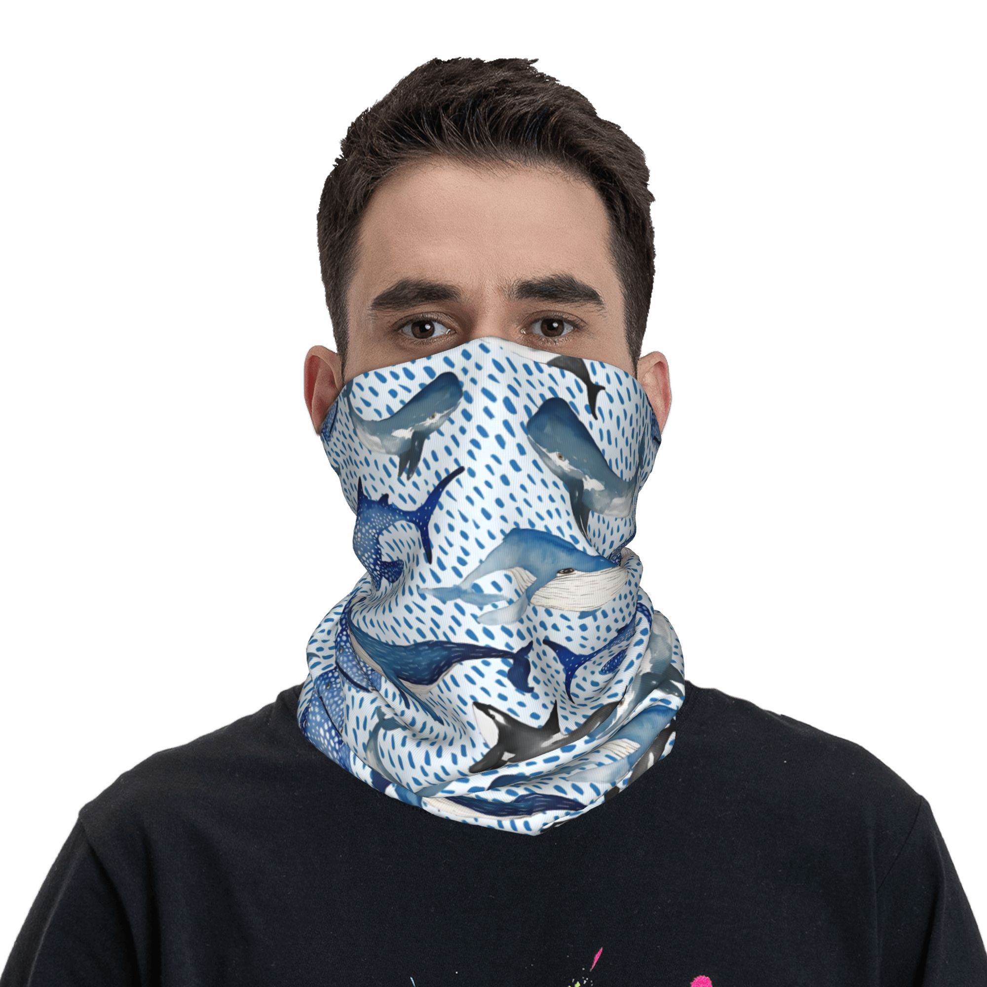 Custom Blue Watercolour Shark  - đánh giá và giá Neck Gaiter Fleece