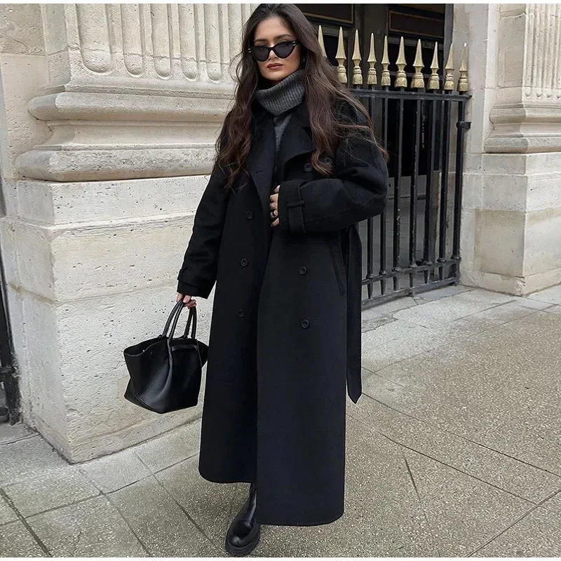 Elegant Grey Belt Long Faux Wo - đánh giá và giá Wool Coat Peacoat