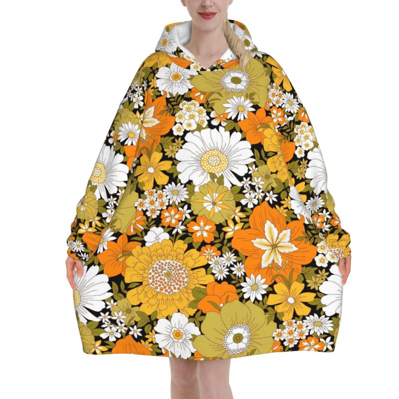 Hippie Flower Floral Retro Bla - đánh giá và giá Sherpa Hoodie Fleece