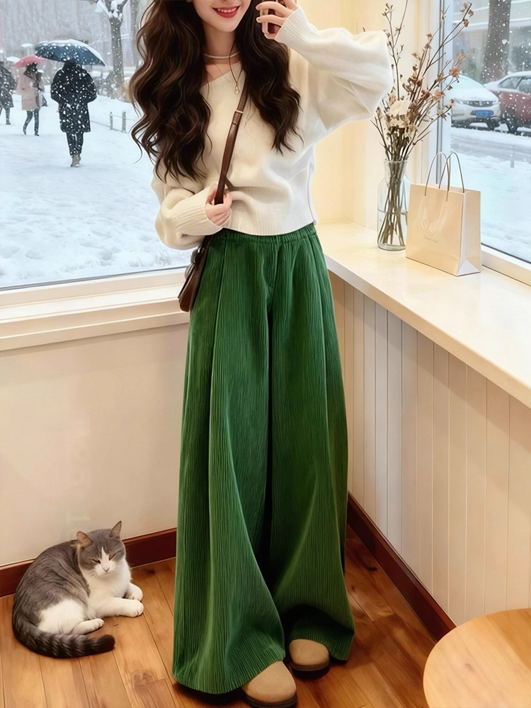 Green Corduroy Wide Leg Pants  - đánh giá và giá Corduroy Pant Warm