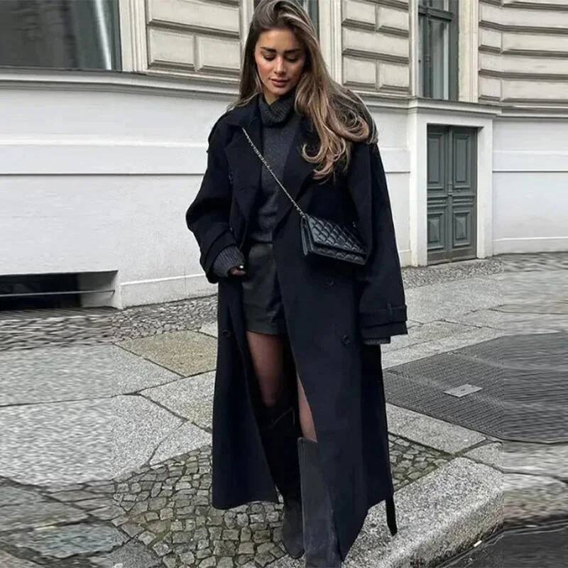 Elegant Grey Belt Long Faux Wo - đánh giá và giá Wool Coat Peacoat