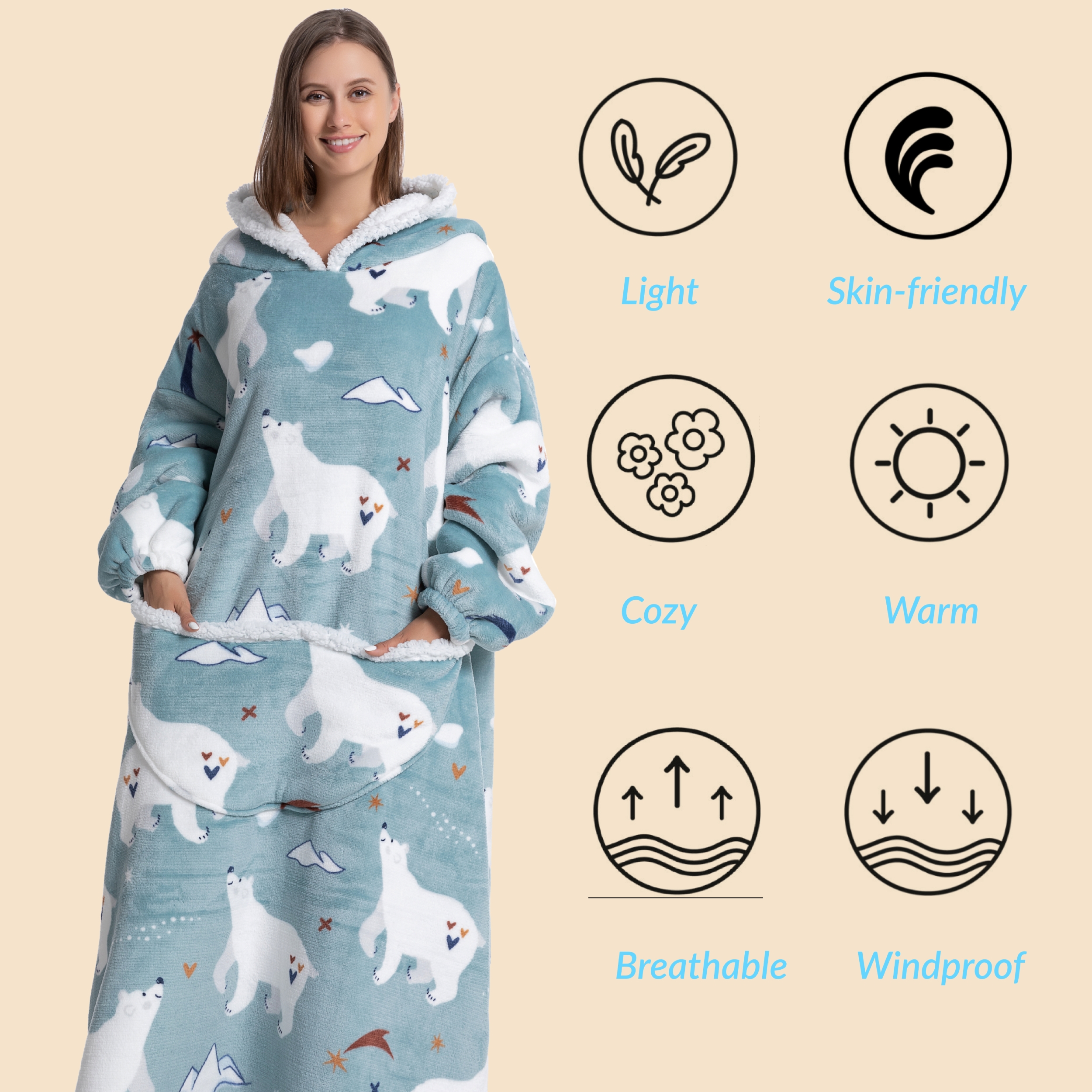 Oversized Wearable Blanket Coz - đánh giá và giá Sherpa Hoodie Fleece
