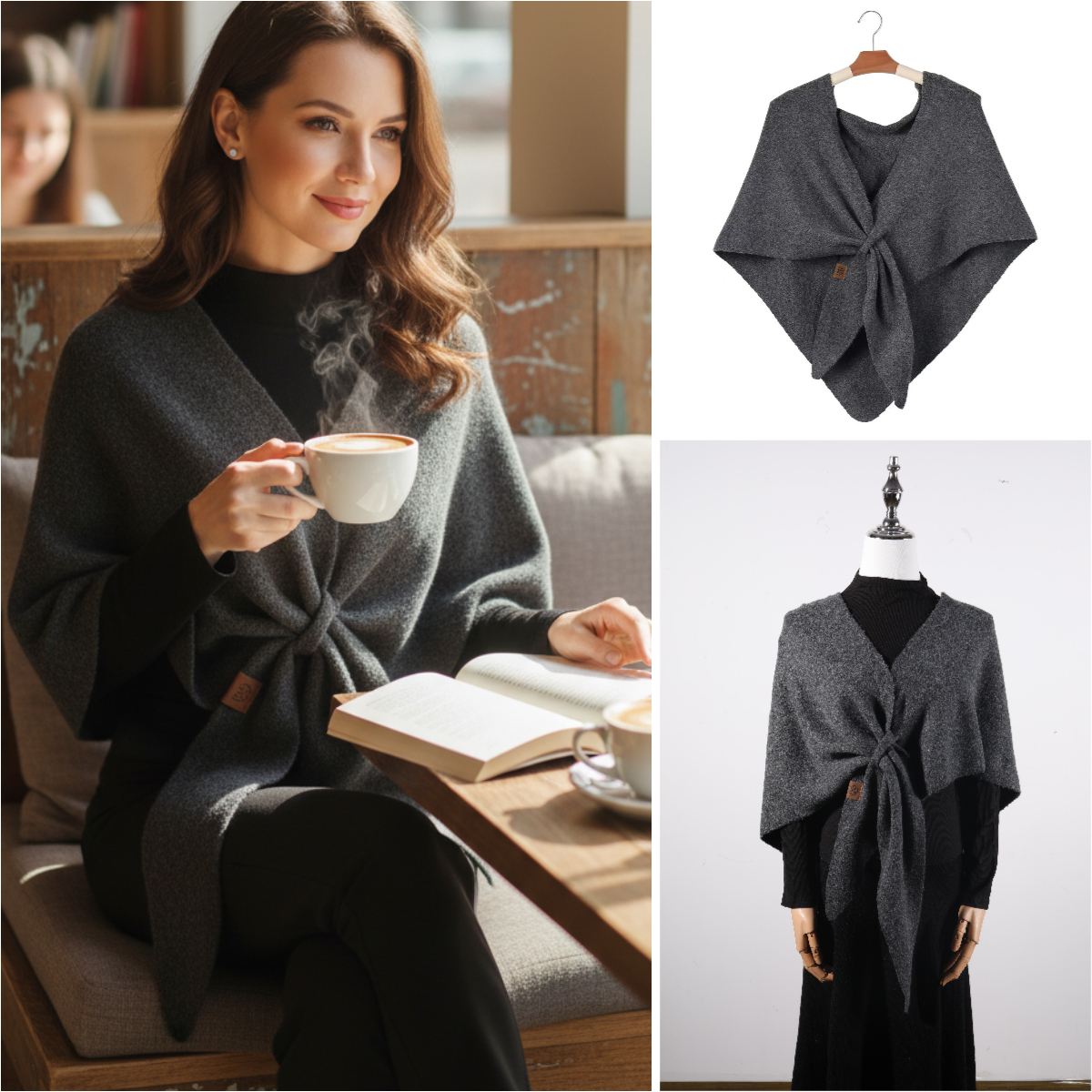 Simple Solid Color Knitted Tri - đánh giá và giá Shawl Wrap Winter